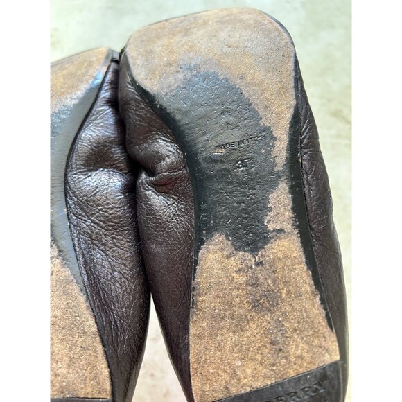 Burberry Womens Leather Ballet Flats With Gold Logo Buckle Brown Size 37 - Picture 10 of 11